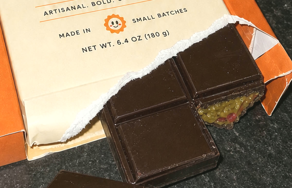 Wrapper torn open, squares broken off