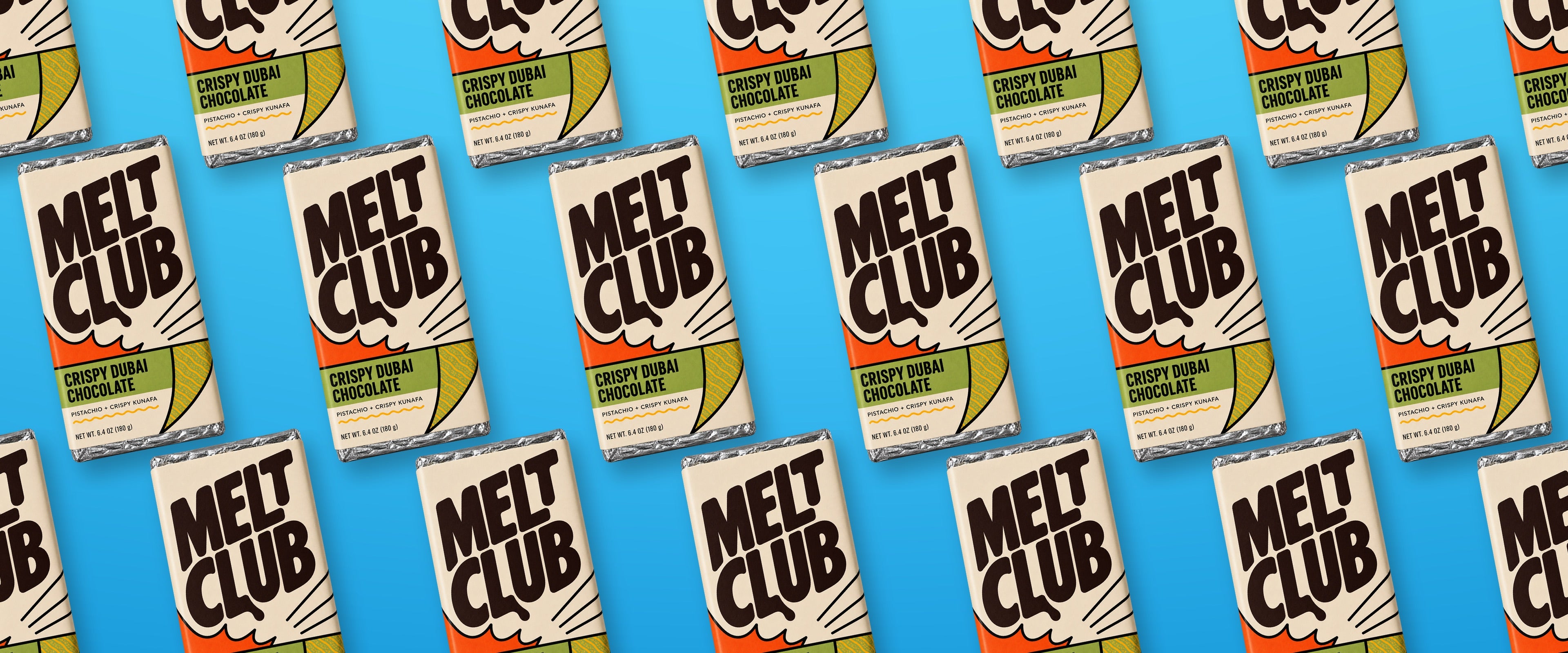 The Melt Club lineup, flat-laid on blue